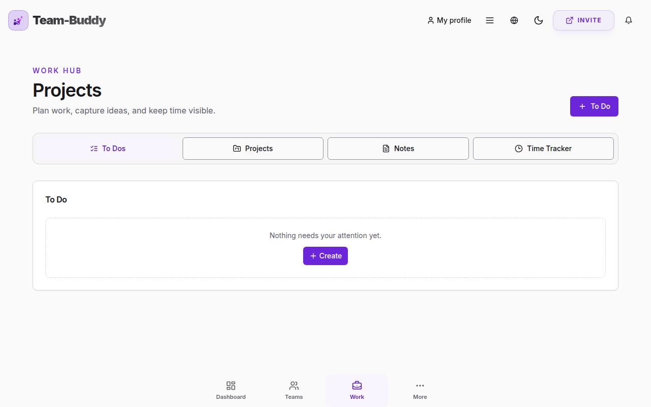 Schermata di esempio di Team-Buddy che mostra Progetti e pianificazione delle attività.